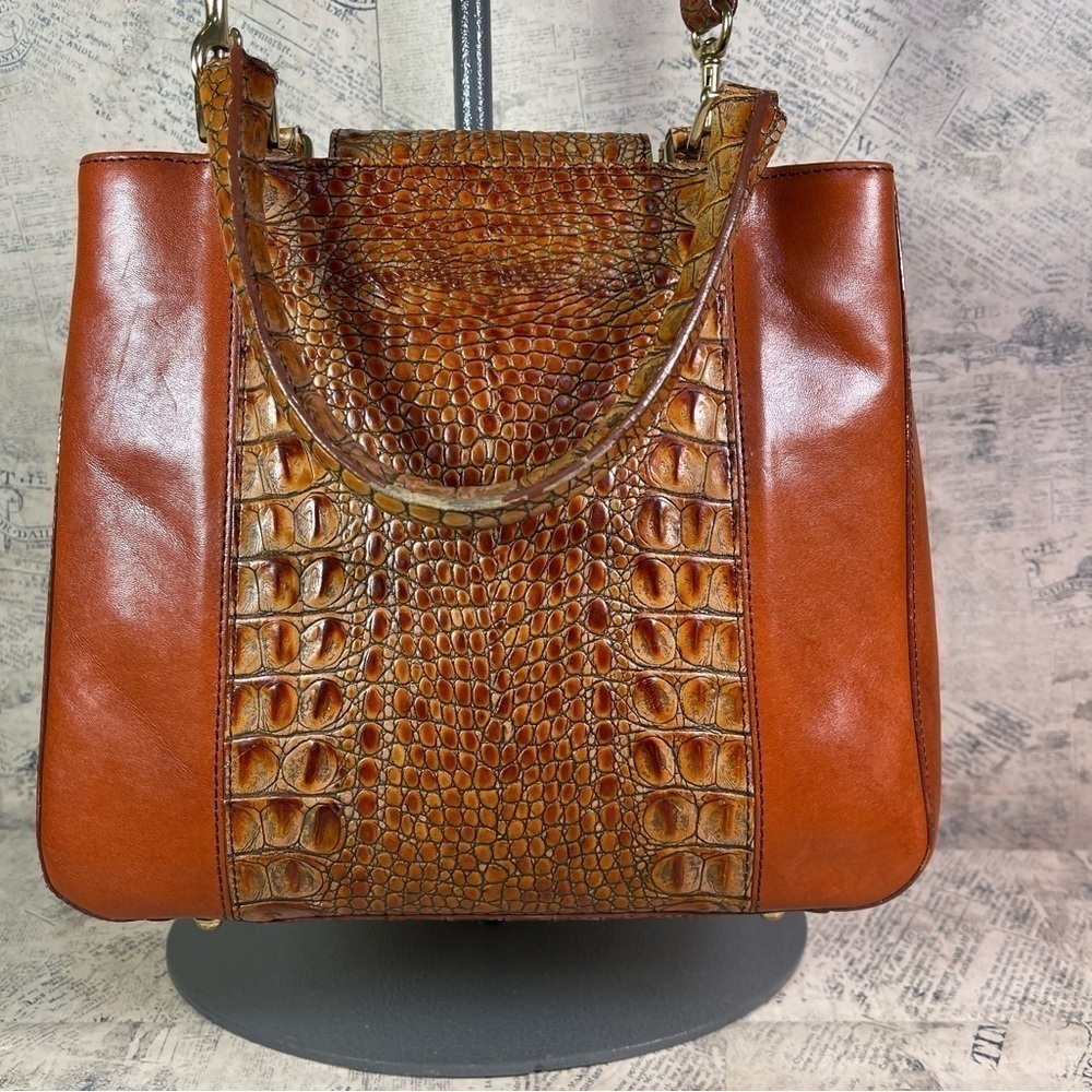 Vintage Brahmin Tuscan Brown Orange Croc Embossed Leather Satchel Crossbody Bag - Picture 5 of 15